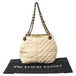 Pre Owned Carolina Herrera Cream White Quilted Monogram Leather Chain Tote
