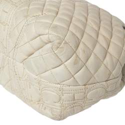 Pre Owned Carolina Herrera Cream White Quilted Monogram Leather Chain Tote