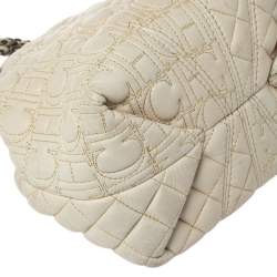 Pre Owned Carolina Herrera Cream White Quilted Monogram Leather Chain Tote