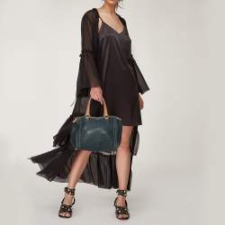 Pre Owned Carolina Herrera Dark Green Monogram Leather Andy Boston Bag