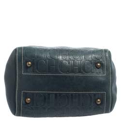 Pre Owned Carolina Herrera Dark Green Monogram Leather Andy Boston Bag