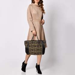Pre Owned CH Carolina Herrera Black/Gold Leather, Fabric Tote