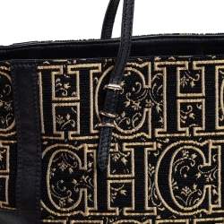 Pre Owned CH Carolina Herrera Black/Gold Leather, Fabric Tote