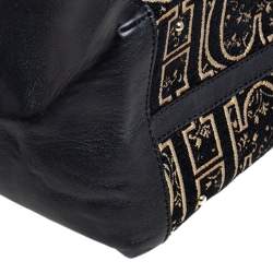 Pre Owned CH Carolina Herrera Black/Gold Leather, Fabric Tote