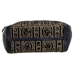 Pre Owned CH Carolina Herrera Black/Gold Leather, Fabric Tote
