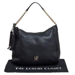 Pre Owned Carolina Herrera Black Leather Tassel Chain Hobo