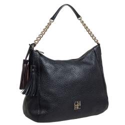 Pre Owned Carolina Herrera Black Leather Tassel Chain Hobo
