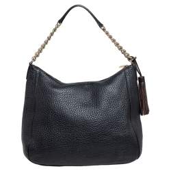 Pre Owned Carolina Herrera Black Leather Tassel Chain Hobo