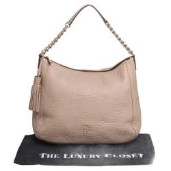 Pre Owned Carolina Herrera Beige Leather Chain Tassel Hobo