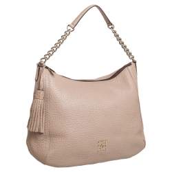 Pre Owned Carolina Herrera Beige Leather Chain Tassel Hobo