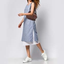 Pre Owned Carolina Herrera Brown Embossed Suede and Leather Bow Bucket Bag