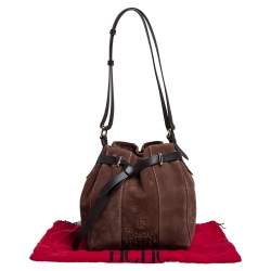 Pre Owned Carolina Herrera Brown Embossed Suede and Leather Bow Bucket Bag