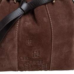 Pre Owned Carolina Herrera Brown Embossed Suede and Leather Bow Bucket Bag