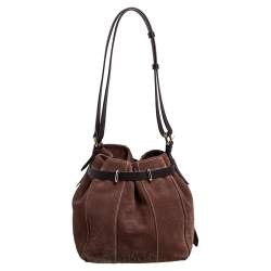 Pre Owned Carolina Herrera Brown Embossed Suede and Leather Bow Bucket Bag
