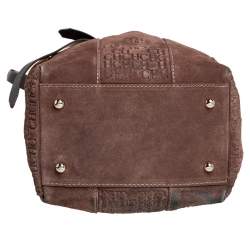 Pre Owned Carolina Herrera Brown Embossed Suede and Leather Bow Bucket Bag