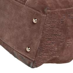 Pre Owned Carolina Herrera Brown Embossed Suede and Leather Bow Bucket Bag