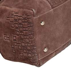 Pre Owned Carolina Herrera Brown Embossed Suede and Leather Bow Bucket Bag