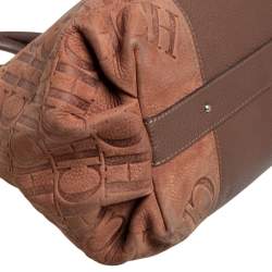 Pre Owned Carolina Herrera Brown Monogram Nubuck and Leather Dome Satchel