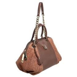 Pre Owned Carolina Herrera Brown Monogram Nubuck and Leather Dome Satchel