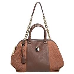 Pre Owned Carolina Herrera Brown Monogram Nubuck and Leather Dome Satchel