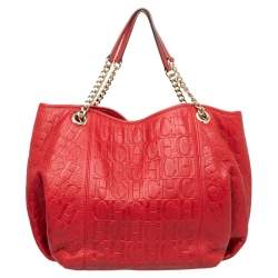 Pre Owned حقيبة يد توتس سي أتش كارولينا هيريرا جلد نقشة مونوغراميه أحمر يد سلسلة