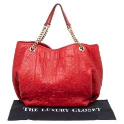 Pre Owned حقيبة يد توتس سي أتش كارولينا هيريرا جلد نقشة مونوغراميه أحمر يد سلسلة