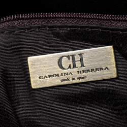 Pre Owned CH Carolina Herrera Beige/Brown Monogram Canvas and Leather Tote