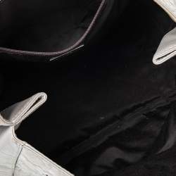 Pre Owned Carolina Herrera Metallic Grey Monogram Leather Audrey Tote