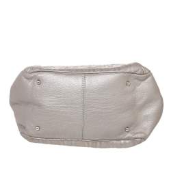 Pre Owned Carolina Herrera Metallic Grey Monogram Leather Audrey Tote