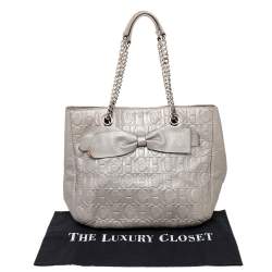 Pre Owned Carolina Herrera Metallic Grey Monogram Leather Audrey Tote