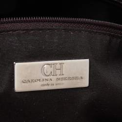 Pre Owned Carolina Herrera Metallic Grey Monogram Leather Audrey Tote