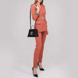 Pre Owned CH Carolina Herrera Black Monogram Leather Carry On Top Handle Bag