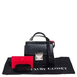 Pre Owned CH Carolina Herrera Black Monogram Leather Carry On Top Handle Bag