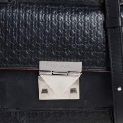 Pre Owned CH Carolina Herrera Black Monogram Leather Carry On Top Handle Bag