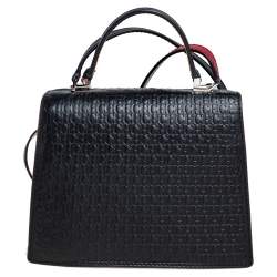 Pre Owned CH Carolina Herrera Black Monogram Leather Carry On Top Handle Bag
