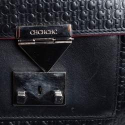 Pre Owned CH Carolina Herrera Black Monogram Leather Carry On Top Handle Bag