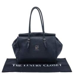 Pre Owned Carolina Herrera Dark Navy Leather Tote