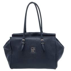 Pre Owned Carolina Herrera Dark Navy Leather Tote