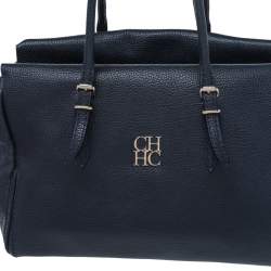 Pre Owned Carolina Herrera Dark Navy Leather Tote