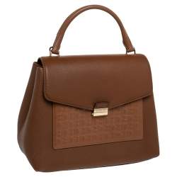 Pre Owned حقيبة سي أتش كارولينا هيريرا جلد بني مونوغرامي بيد علوية