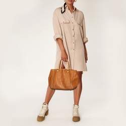 Pre Owned Carolina Herrera Brown Monogram Leather Andy Tote Bag