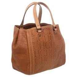 Pre Owned Carolina Herrera Brown Monogram Leather Andy Tote Bag