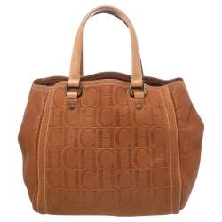 Pre Owned Carolina Herrera Brown Monogram Leather Andy Tote Bag