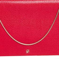 Pre Owned Carolina Herrera Red Leather Flap Clutch