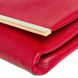 Pre Owned Carolina Herrera Red Leather Flap Clutch
