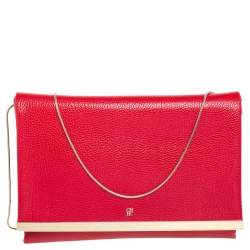 Pre Owned Carolina Herrera Red Leather Flap Clutch