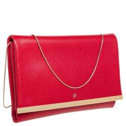 Pre Owned Carolina Herrera Red Leather Flap Clutch