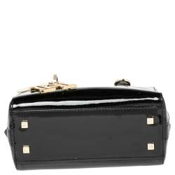 Pre Owned Carolina Herrera Black Patent Leather Micro Logo Charm Satchel