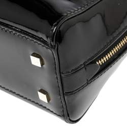Pre Owned Carolina Herrera Black Patent Leather Micro Logo Charm Satchel