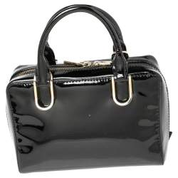 Pre Owned Carolina Herrera Black Patent Leather Micro Logo Charm Satchel